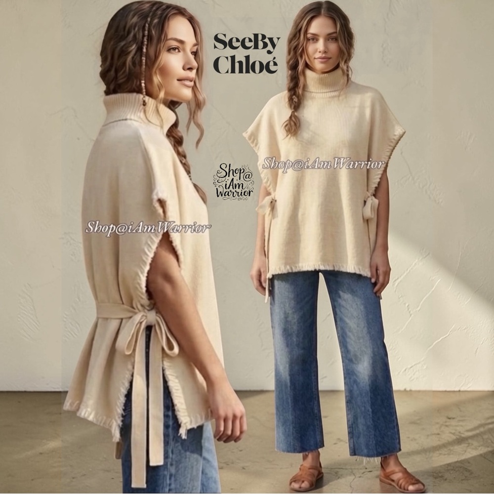 See By Chloé Cape Sweater Side Tie Boho Poncho Pullover *shop@iamwarrior